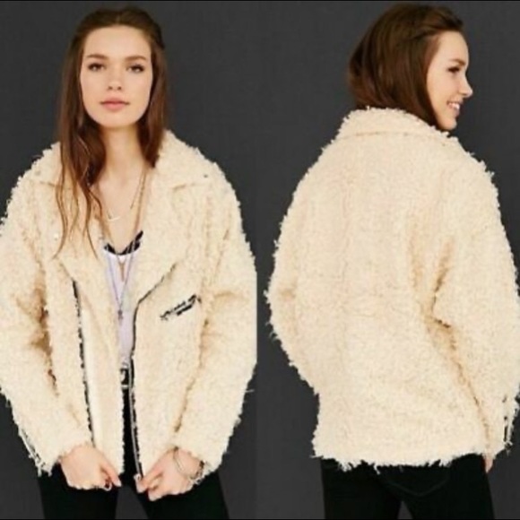 UNIF SHAGGY CREAM MOTO JACKET - Picture 2 of 13